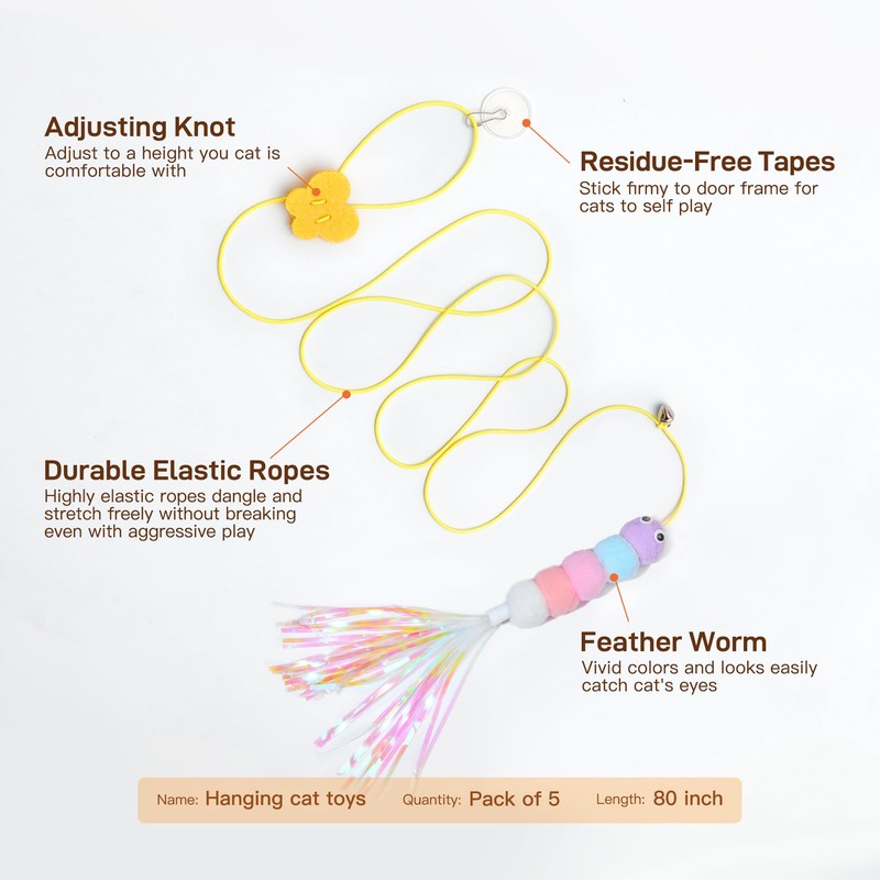 Potaroma Interactive Cat Feather Toys 5 Pcs, Cat Teaser Retractable