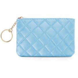 simarro Small Coin Purse, Double Embossed Rhombus PU Zipper Coin Bag Portable Wallet Short Ladies Coin Purse Zippered Keychain Mini Coin Bag for Women & Men Coin Purse(Light Blue)