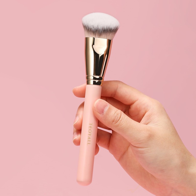 TEOYALL Flat Angled Foundation Brush, Large Dense Synthetic Bristles Kabuki
