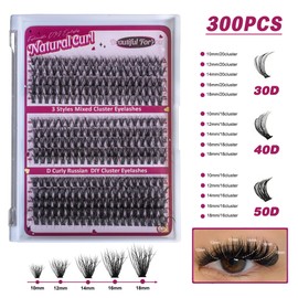 Cloison Lash Clusters 30D+40D+50D - 300pcs Eyelash Clusters 10-18mm D Curl Clusters Lashes - DIY Spiky Lash Extension for Beginners
