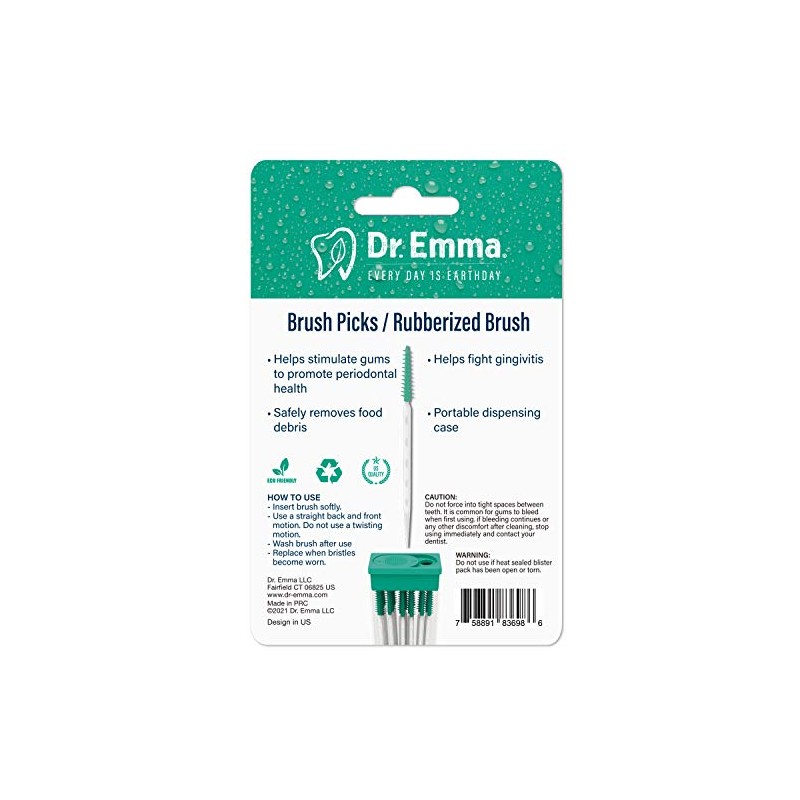 Dr. Emma Brush Picks Rubberized Brush Mint Brush Picks, 2