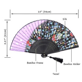 OMyTea "Sakura Folding Hand Held Fan for Women - Chinese/Japanese Vintage Retro Style - with a Fabric Sleeve for Protection (WZS-4)