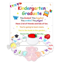 DPKOW Kindergarten Graduation Card Bracelet for Girls, Pink Kindergarten Graduations Gifts for Girls, Graduation Bear Gifts