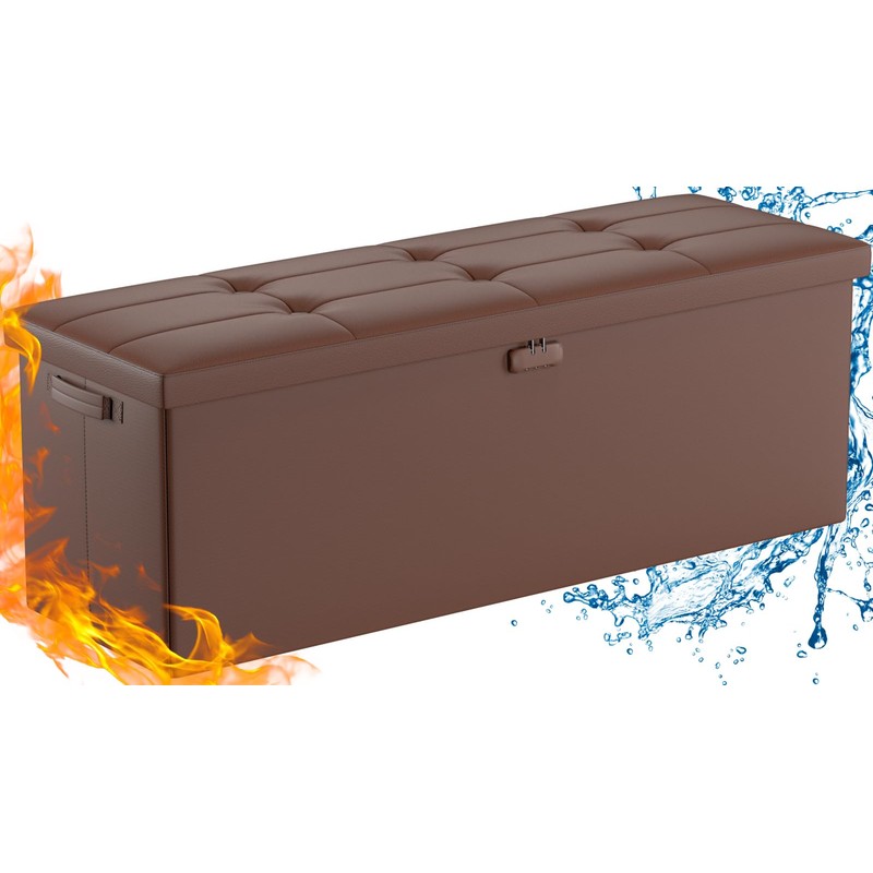 DocSafe Storage Ottoman Bench,Fireproof＆Waterproof Folding Storage Bench with Lock(15”x 43”x15”),Leather
