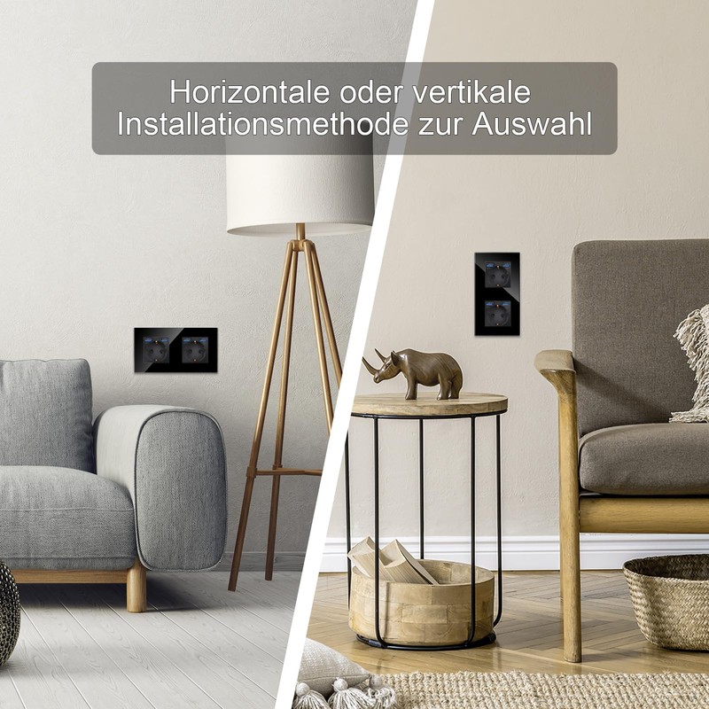 CNBINGO Glass Schuko Socket with USB Ports 2.1 Amp –