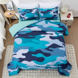 Meeting Story Camouflage Bedding Set, Colorful Pattern Style Comforter Set, 3 PCS One Comforter Two Pillowcases in One Bag, All Season Bedspread for Teens Adults (Aqua Green,Twin)