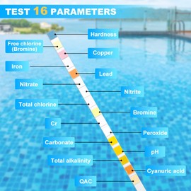 Flintronic Pack of 50 Pool Tester Water Testers, 16-in-1 Pool Whirlpool Test Strips for Total Hardness, Total Chlorine, Bromine, Free Chlorine, pH Value, Cyanuric Acid (Stabilizer) and Total
