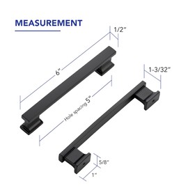 Ravinte Hardware 5 Pack Matte Black Cabinet Pulls - 6 Inch Black Kitchen Handles for Cabinets & Cupboards, 5 Inch (128mm) Hole Centers, Solid Heavy Duty Cabinet Hardware