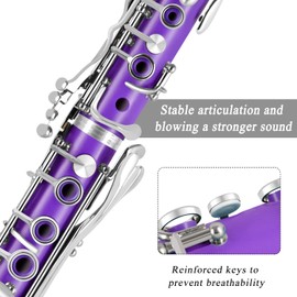 Bb Clarinet For Beginners Students B Flat Clarinet 17 Keys Clarinet with Case Stand Strap 2 Barrels 8 Mouthpiece Cushion White Gloves Cleaning Kit(Purple)
