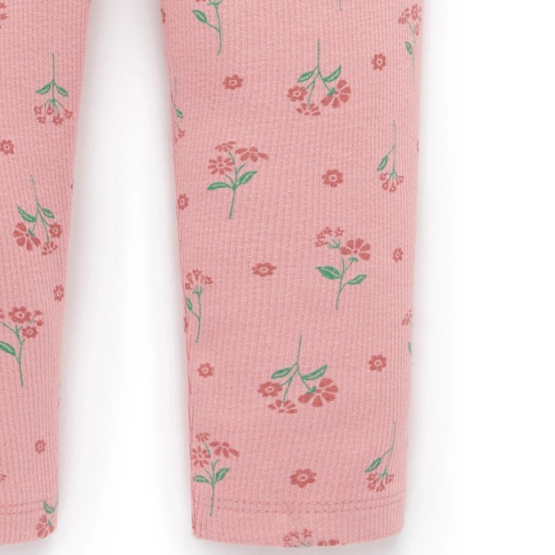Purebaby Thick Rib Leggings - Blush Woodland Flower, 3