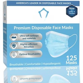 125-Pack Disposable Face Mask  Comfort Earloops with Dispenser Box - Color: Blue