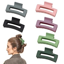 KARDIFF Hair Claw Clips, Strong Hold Rectangle Claw Hair Clips Hair Jaw Clamp Non-Slip Catch Hair Styling Accessories for Women Girls (Matte) (Pack of 6)