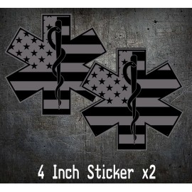 L1G x2 4 Inch Black/Gray Subdued Star Of Life SOL EMS EMT Medic Tactical Flag Decal