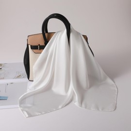 Bwerfuet Women Satin Scarf, Chiffon Satin Hair Bandanas Square Stain Scarf Vintage Head Scarves for Women 27.5 × 27.5inch (White)