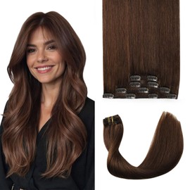 Sweetmet Air2.0 Clip in Hair Extensions Real Human Hair 20inch 4pcs Color #4 Chocolate Brown Remy Real Human Hair Extensions Clip ins 60g Thick Seamless Double Weft for Women（#4-20inch）