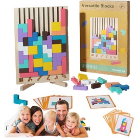 Abnaok Holzpuzzle Tetris, 3D Puzzle Tetris Spiel Kinder,30 Stück Intelligenz Bunte Bausteine, Montessori Spielzeug, Gehirn Spielzeug ab 3 4 5 Jahre, Lernspielzeug Geschenk für Jungen Mädchen