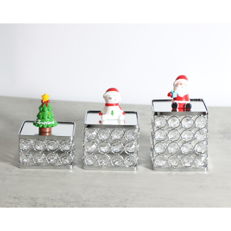 Feyarl 3 Pcs Crystal Jewelry Watch Display Stands Mirrored Risers