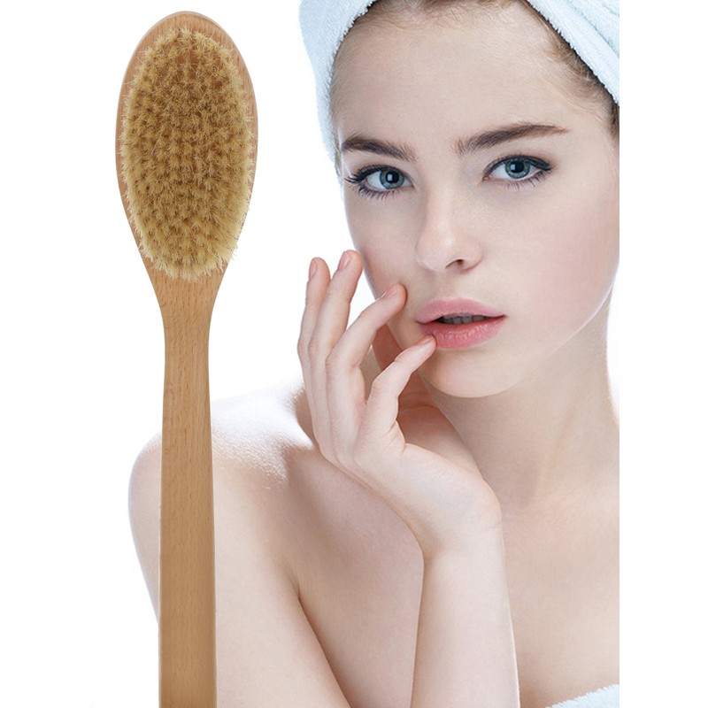 Bath Body Brush Long Handle Wooden Shower Brush with Natural