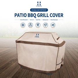 HAMLER Grill Cover 58 Inch, Heavy Duty Waterproof BBQ Covers, Gas Grill Covers Fits Weber Spirit, Weber Genesis, Char-Broil, Nexgrill, Brinkmann, Brown & Beige