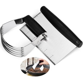 2 Pack Good Grips Dough Scraper Stainless Steel Bench Scraper Dough Blender Pastry Cutter, Dishwasher Safe with Measuring Scale, Cut Dough Bread Pastry Pizza Vegetables Pastry Cutter for Baking