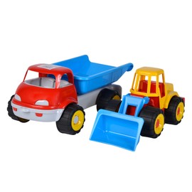 LKW Kipper mit Bagger, Sandspielzeug, 29cm/36cm, Reifen Softmaterial, ab 10 Monate
