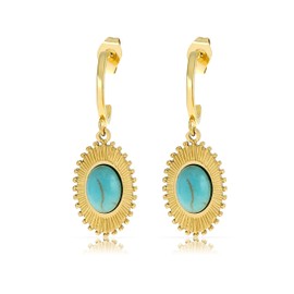 Made by Nami Earrings Gold Hanging Set with Sun Pendant and Gemstone Made of Surgical Stainless Steel Boho Jewellery Women Hypoallergenic Waterproof Jewellery, Stainless Steel, Green Amethyst