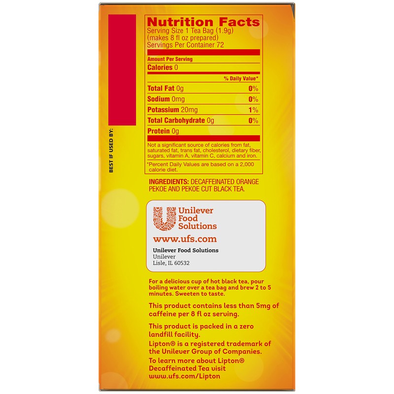 Lipton Hot Tea Black Decaffeinated 72 count