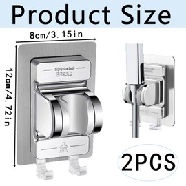 Snowtain Pack of 2 hand shower holder without drilling, adjustable hand shower holder with hooks, shower holder for shower head, shower holder, stick instead of drilling, hand shower holder for