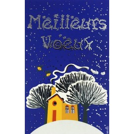 M5-502 Set of 5 Identical Greetings Cards Silver 13.5 x 8.5 cm + 5 White Envelopes 14 x 9 cm - Happy New Year Wishes January Winter House and Trees Under the Snow - Created Printed Made in France