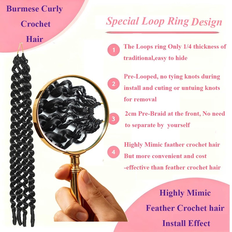 128 Stands Burmese Curly Crochet Hair, Pre-looped Curly Crochet Hair