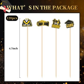 120Pcs Graduation Cocktail Picks,4.7inch Bachelor Hat Cocktail Toothpicks Bamboo Appetizers Food Picks for Graduation Party Supplies