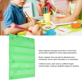 Magnetic Pocket Chart 5 Row of Clear Pockets Built in Magnets Bright Colors for Classroom or Homeschool Learning (Green)