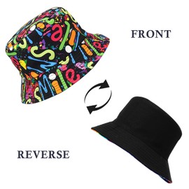 IHCEMIH Bucket Hat Smile Graffiti Letter Unisex Reversible Sun Hats for Women Men Teens Ladies Cotton Foldable Packable Double Sided Fisherman Cap for Summer Outdoor Travel Hiking Fishing Beach UK