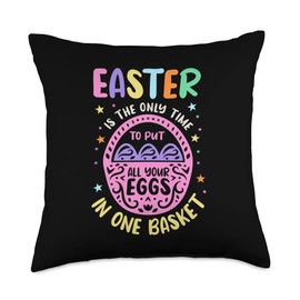 Happy Easter Egg Basket Apparel Egg Happy Easter Holy Week Resurrection Sunday Throw Pillow, 18x18, Multicolor