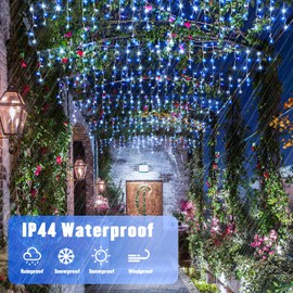 JMEXSUSS Blue&White Icicle Lights Indoor Outdoor, 38.8FT 400 LED Icicle Christmas Lights for Outside, Icicle String Lights with Remote for House Bedroom Fireplace Birthday Party Christmas Decorations