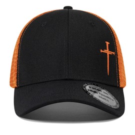 Christian Hats for Men Women,Jesus 3 Nail Cross Hat Christian Religious Gifts for Birthday/Christmas,Black and Orange