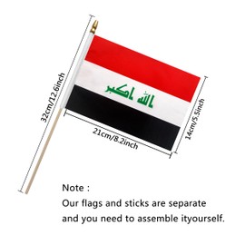 TSMD Iraq Stick Flag Iraqi Small Mini Hand Held Flags,5x8 Inch,12 Pack