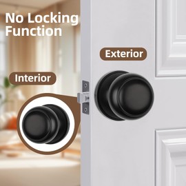 Secusly Door Knob, Passage Door Knob,Interior Round Handle for Hallway, Closet, Non-Locking Doorknob Perfect for Bedroom, Bathroom, Matte Black