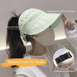 BUDUBIBI Summer Sun Hat, Women's Ponytail Baseball Cap, Outdoor Hollow Empty Top, Visor Cap, Sun Hat with Wide Brim, Adjustable, Green