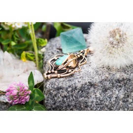 Windalf Large Bohemian ISIRA Jewellery Pendant 6.5 cm Turquoise Magic Leaf Bronze, Fabric jewellery pouch, Turquoise