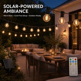 33ft Solar String Lights with 10H Auto On/Off Sensor, Warm White Outdoor Waterproof Patio Lights