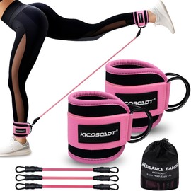 Ankle Resistance Bands with Cuffs, Natural Latex Tubes, 3 Levels for Leg and Glute Workouts, Padded Ankle Straps for Kickbacks, Hip Training and Home Gym Exercise for Women(Pink)