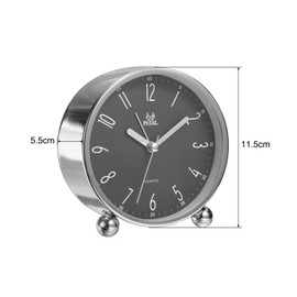 sourcing map Metal Quartz Alarm Clock, Silver-crusted Grey Surface Alarm Clocks for Bedrooms, Adjustable Volume, Dimmable, Snooze, 12/24H
