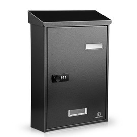 KINGCEPHAS Outside Wall-Mounted Mailbox with Combination Lock, Suggestion Box, Square & Upright Capacity, Waterproof Postbox, High Rust Resistance Letterbox, Metal Code Lock (Black)