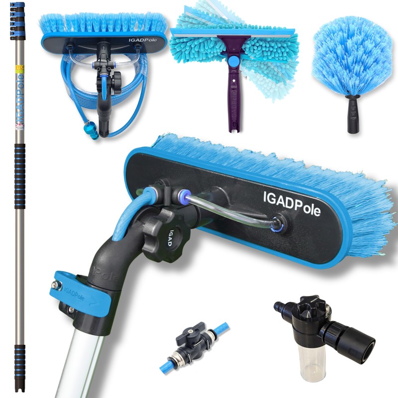 IGADPole 17 FT Water-Fed Washing Kit with Soap-Dispenser, Brush, 10″