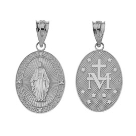 Saint Collection - Collar con colgante de plata de ley fina con medalla ovalada y circonita cúbica, Plata esterlina, Circonia cúbica