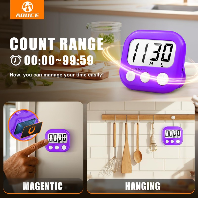 2 Pack Digital Kitchen Timer for Cooking Big Digits Loud