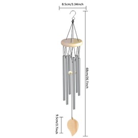 suchkawe Wind Chimes, Light Wind Chimes Bells for Garden with 6 Aluminum Tubes for Outdoor and Indoor, Metal Wind Chimes with Wooden Block & Hook Home Decor (Silver)