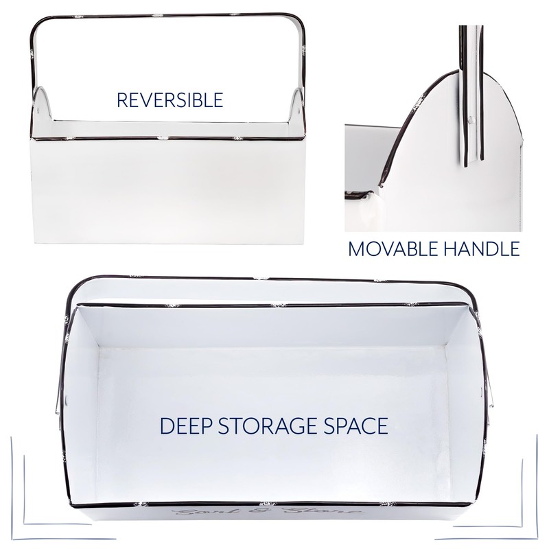AuldHome Design Enamelware Rustic Caddy w/Handle, Distressed White Farmhouse Sort