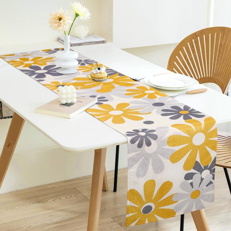 Table Runner Flowers Modern Yellow Grey Table Runner Tablecloth Restaurant